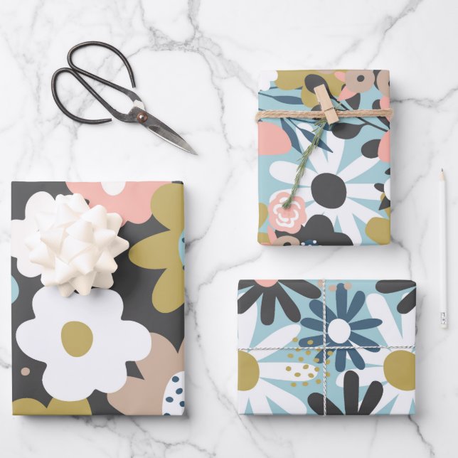 Feuille De Papier Cadeau Retro 60s Super Funky Floral Flower Motif (Recto)