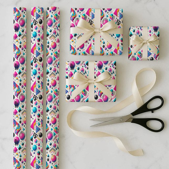Feuille De Papier Cadeau Retro 90s Memphis Geometric Neon Wrapping Bundle (Retro 90s Memphis Geometric Neon Wrapping Bundle)