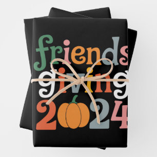 Feuille De Papier Cadeau Retro Amis Donnant 2024 Thanksgiving Fall