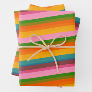 Feuille De Papier Cadeau Rétro Arc-en-Ciel Rayure Amusant Coloré Festif