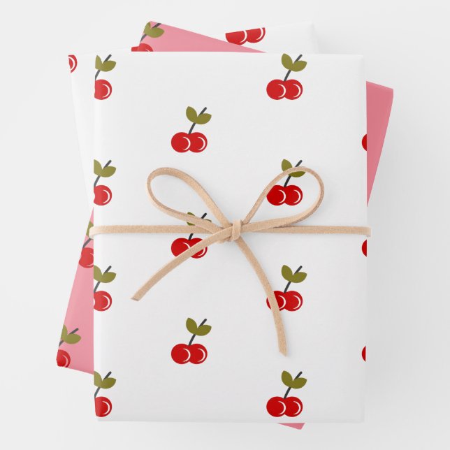 Feuille De Papier Cadeau Retro Cherry Berry 1er anniversaire Rouge et vert (En situation)