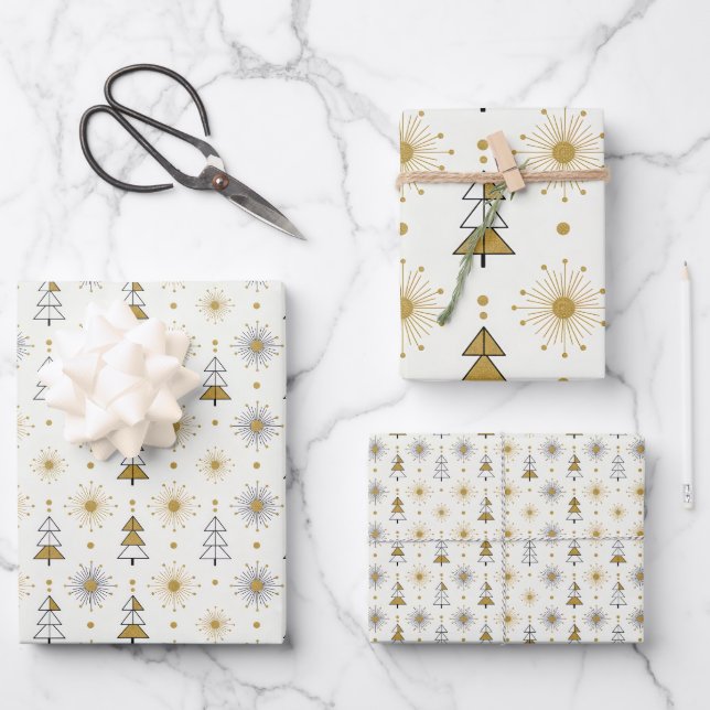 Feuille De Papier Cadeau “Retro Christmas Trees | Mid Century Modern (Recto)