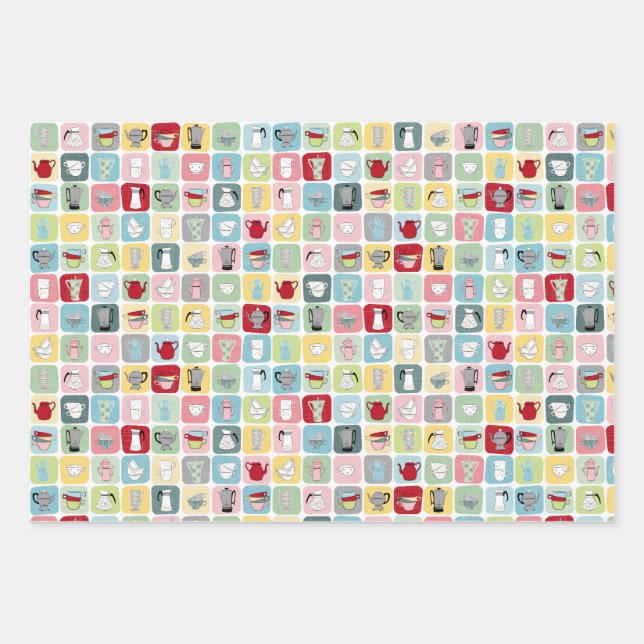 Feuille De Papier Cadeau Retro Coffee Pots and Cups (Devant)