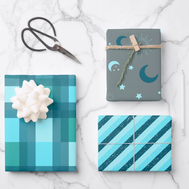 Feuille De Papier Cadeau Retro Cyan Chic Wrapping Paper (Recto)