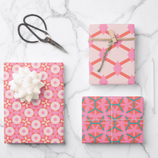 Feuille De Papier Cadeau Retro Geometric Pink Mid-Century Modern