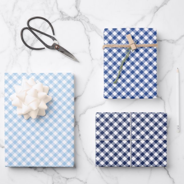 Feuille De Papier Cadeau Retro Gingham 3 Blue (Recto)