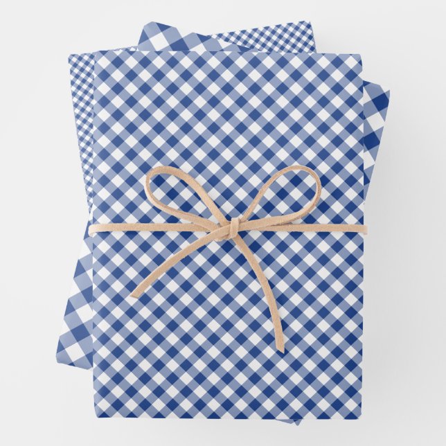 Feuille De Papier Cadeau Retro Gingham True Blue (En situation)