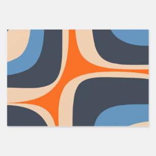 Feuille De Papier Cadeau Retro Groove Abstrait Pop Motif bleu et orange