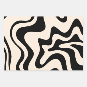 Feuille De Papier Cadeau Retro Liquid Swirl Moderne Abstrait Motif Noir