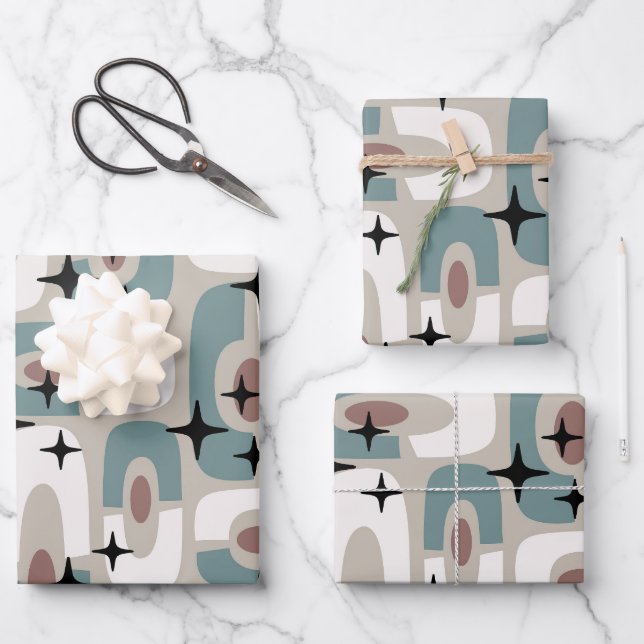 Feuille De Papier Cadeau Retro Mid Century Modern Cosmic Abstract Pattern (Recto)