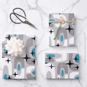 Feuille De Papier Cadeau Retro Mid-Century moderne Cosmique Abstrait Motif
