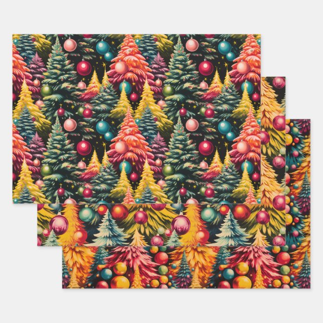 Feuille De Papier Cadeau Retro Mod Christmas Tree Extravaganza (Lot)
