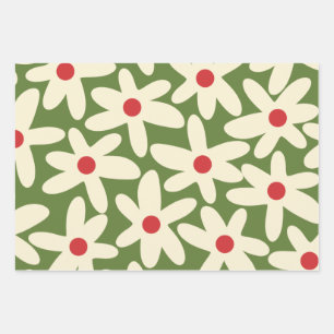 Feuille De Papier Cadeau Retro Noël Floral Daisy Motif