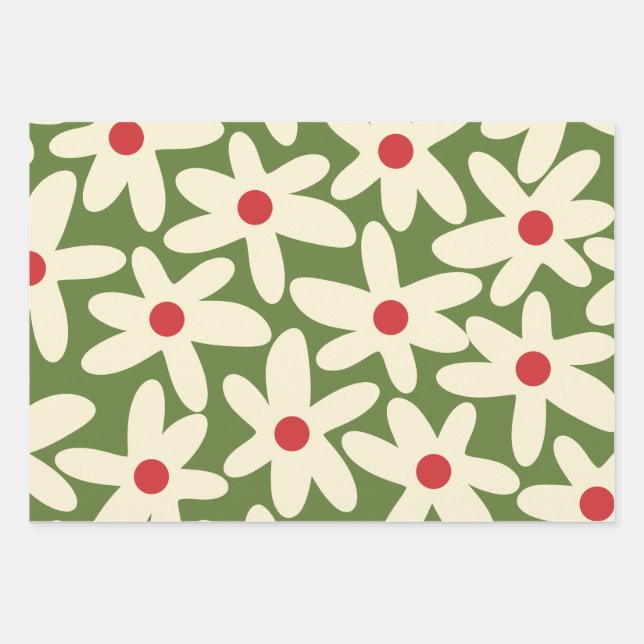 Feuille De Papier Cadeau Retro Noël Floral Daisy Motif (Devant)