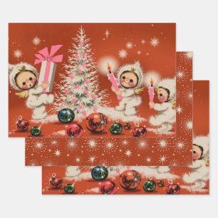 Feuille De Papier Cadeau Rétro Noël Vintage Snowbabies