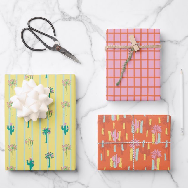 Feuille De Papier Cadeau Retro Palm Springs Wrapping Paper Set 4  (Recto)