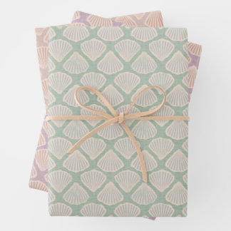 Feuille De Papier Cadeau Retro pastel boho wrapping paper with sea shells