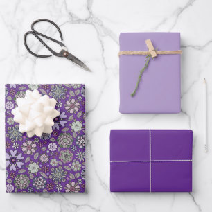 Feuille De Papier Cadeau Retro Pastel rose violet Floral Motif sans couture