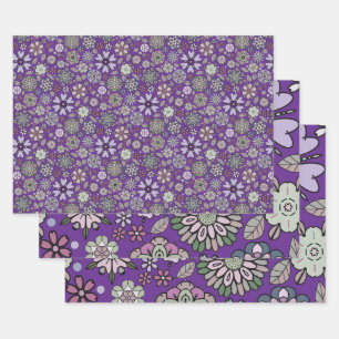 Feuille De Papier Cadeau Retro Pastel rose violet Floral Motif sans couture