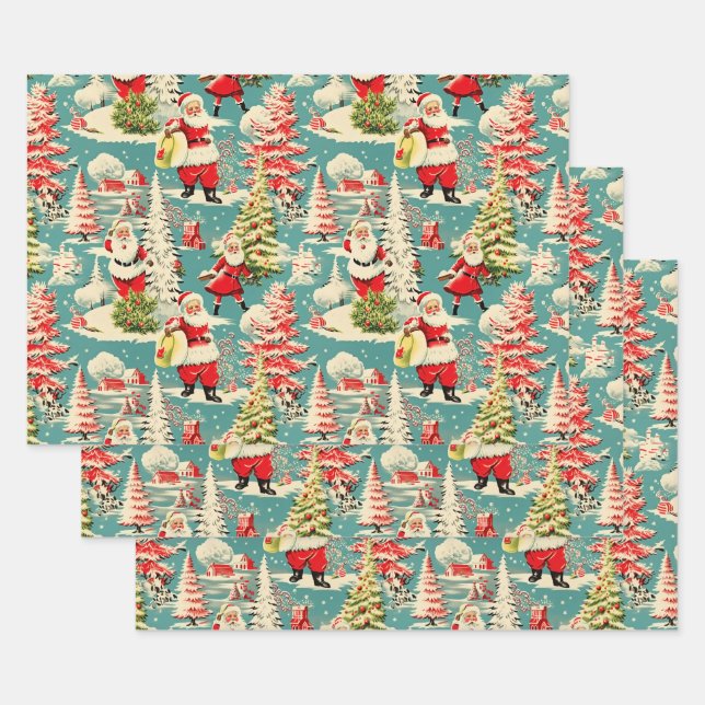 Feuille De Papier Cadeau Retro Père Noël Wonderland 2 (Lot)
