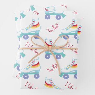 Feuille De Papier Cadeau Retro Rainbow Roller Skate Saint-Valentin