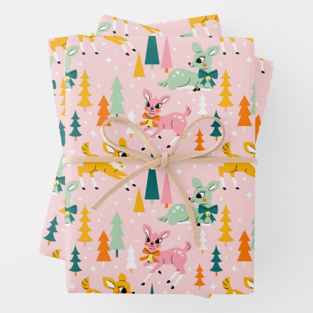 Feuille De Papier Cadeau Retro Reindeer Wonderland Motif de vacances (En situation)