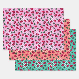 Feuille De Papier Cadeau Retro Rockabilly Cherries sur les Pois