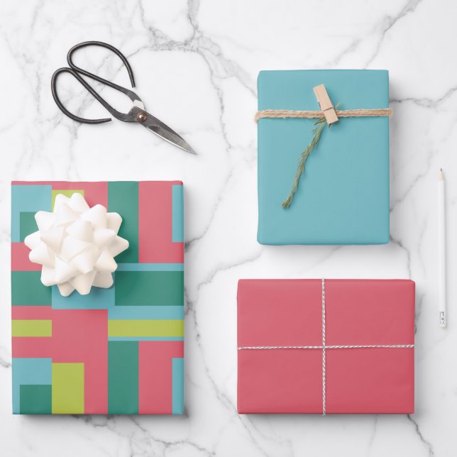 Feuille De Papier Cadeau Retro Solid Block Design/Set 1 (Recto)