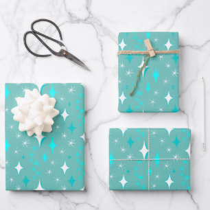 Feuille De Papier Cadeau Retro Turquoise et White Stars Motif