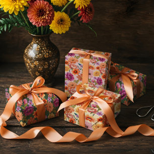 Feuille De Papier Cadeau Retro Vibrant Botanique Floral & Foliage Motif