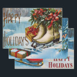 Feuille De Papier Cadeau Retro Vintage Christmas Trio Style R<br><div class="desc">L'effet global de ce papier d'emballage de Noël vintage et rétro est une nostalgie, chaleur et intemporalité. En y ajoutant vos cadeaux, vous ne pouvez pas vous empêcher de vous sentir transporté dans une époque révolue, où les fêtes ont été célébrées avec une simple joie et une élégance classique. C'est...</div>