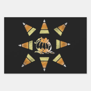 Feuille De Papier Cadeau Retro Vintage Halloween Motif Candy Corn