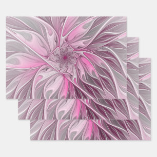 Feuille De Papier Cadeau Rêve de fleur rose fractale, motif floral de fanta