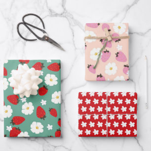 Feuille De Papier Cadeau Rêve de fraises florales de Noël