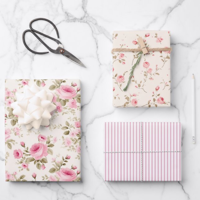 Feuille De Papier Cadeau Rêve de Roses Roses (Recto)