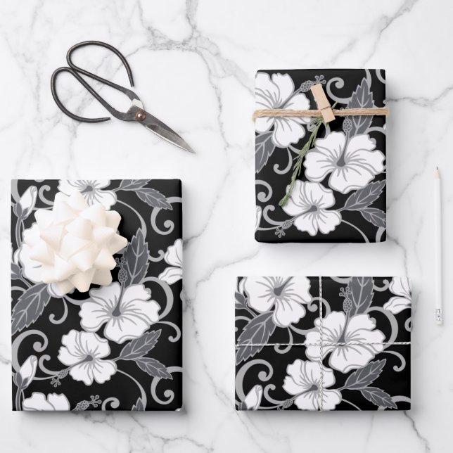 FEUILLE DE PAPIER CADEAU RÊVE POLYNÉSIEN (NOIR) (Recto)