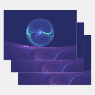Feuille De Papier Cadeau Rêve Violet Bleu Lumineux Art Fractal Abstrait
