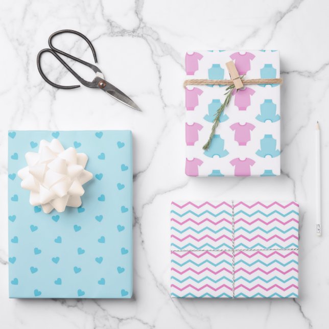 Feuille De Papier Cadeau Révélation Baby shower/genre mignon (Recto)