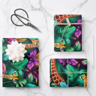 Feuille De Papier Cadeau Rêves de girafe de jungle motif de surface transpa