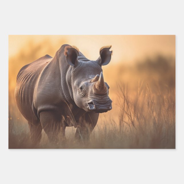 Feuille De Papier Cadeau Rhino dans la nature (Devant)