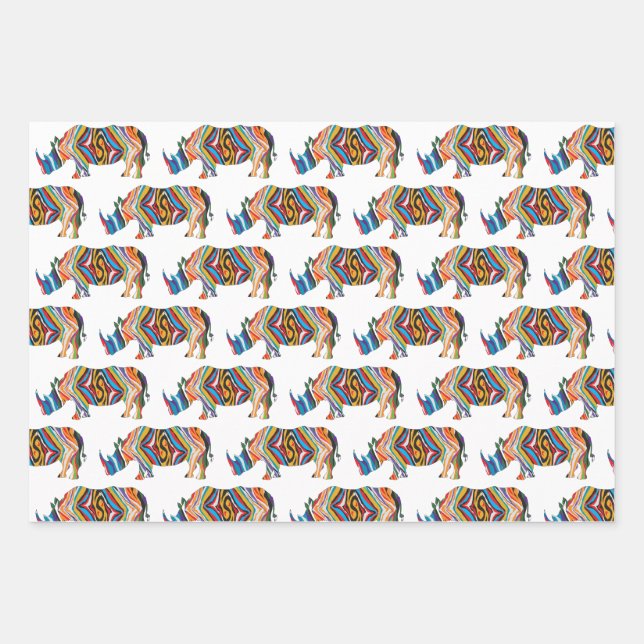 Feuille De Papier Cadeau Rhinoceros en Zèbre (Devant)