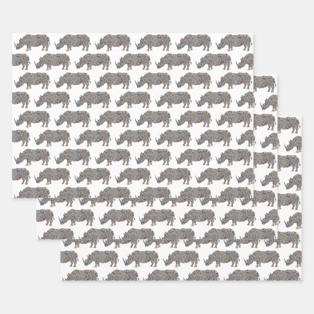 Feuille De Papier Cadeau Rhinoceros psychédélique (Lot)