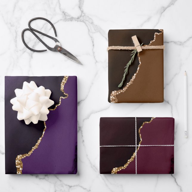 Feuille De Papier Cadeau Riche Elegant Agate Gold Parties scintillant (Recto)