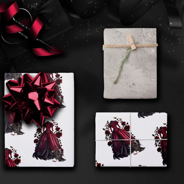 Feuille De Papier Cadeau Robe et talons rouges victoriens | Antique Rose Go (Créateur téléchargé)