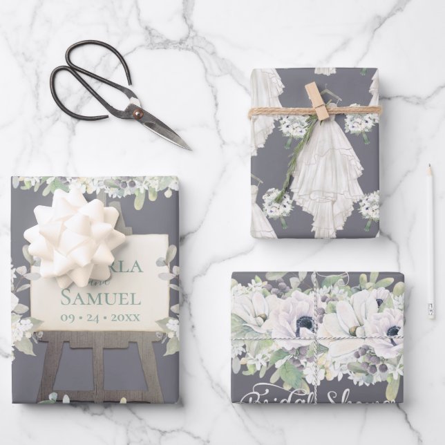 Feuille De Papier Cadeau Robe Mariage Boho Décontractée Aquarelle Fête des  (Recto)