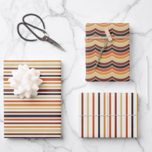 FEUILLE DE PAPIER CADEAU ROBE ORANGE BROWN TONNE TOMBE STRIPES