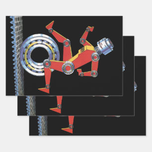 Feuille De Papier Cadeau Robot de science-fiction vintage courant avec roue