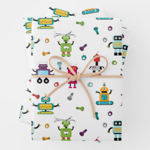 Feuille De Papier Cadeau Robots multicolores mignons Motif robotique pour e