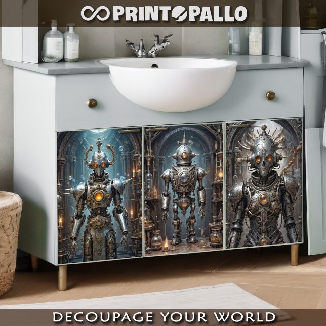 Feuille De Papier Cadeau Robots rétrofuturistes steampunk tryptiques (Créateur téléchargé)