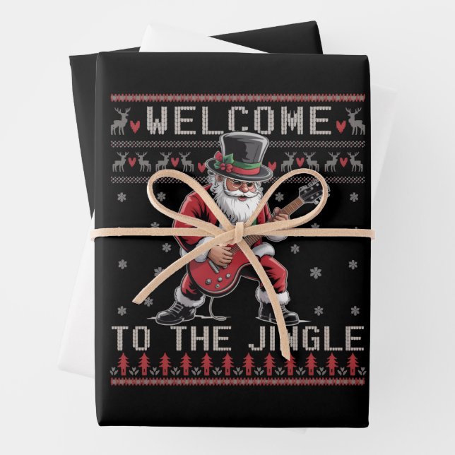 Feuille De Papier Cadeau Rock n Roll Christmas Rocker Santa Ugly Christmas  (En situation)